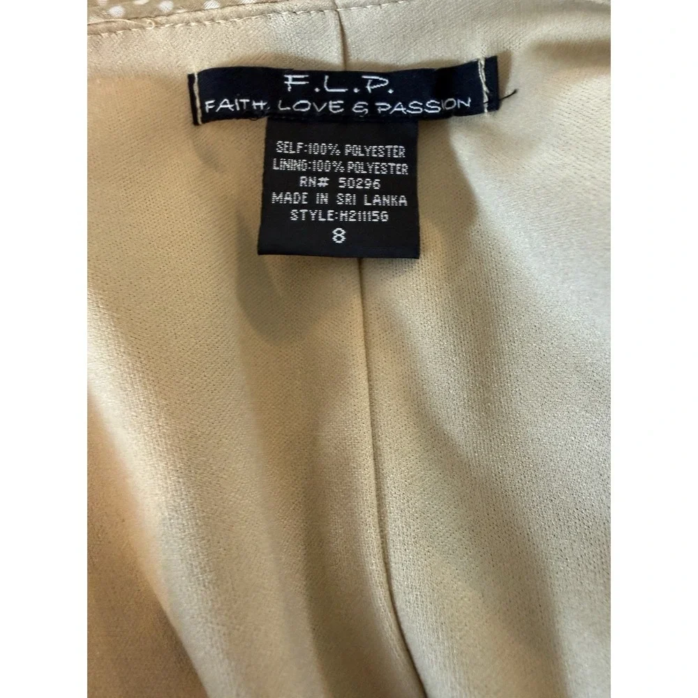Vintage 90s Y2K FLP Beige Polka Dot Empire Waist Chiffon Prairie Midi Dress 8